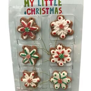Gingerbread Iced Cookies Themed Ornaments Set/6 Christmas Mini Tree Decorations